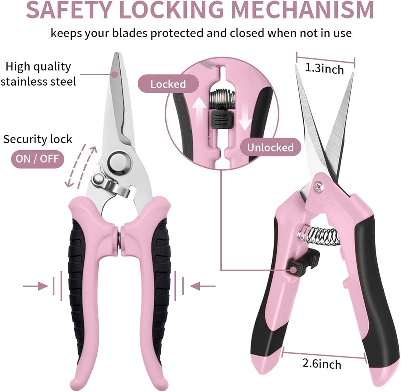 Drametic+ 3 Pack Garden Pruning Shears, Stainless Steel Shears, Gardening Shears Scissors Pruning Shears for Gardening Tools (3PCS Pink and Black) - Image 5